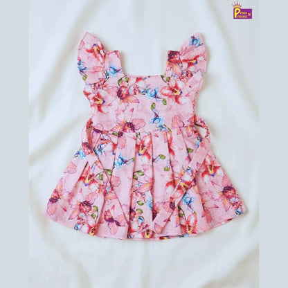 Summer Cotton Frock for Baby Girls Pink Floral Casual Dress CF409