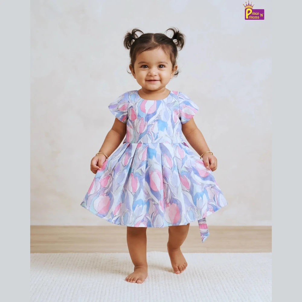 Summer Cotton Frock for Girls Pastel Floral Casual Dress CF405