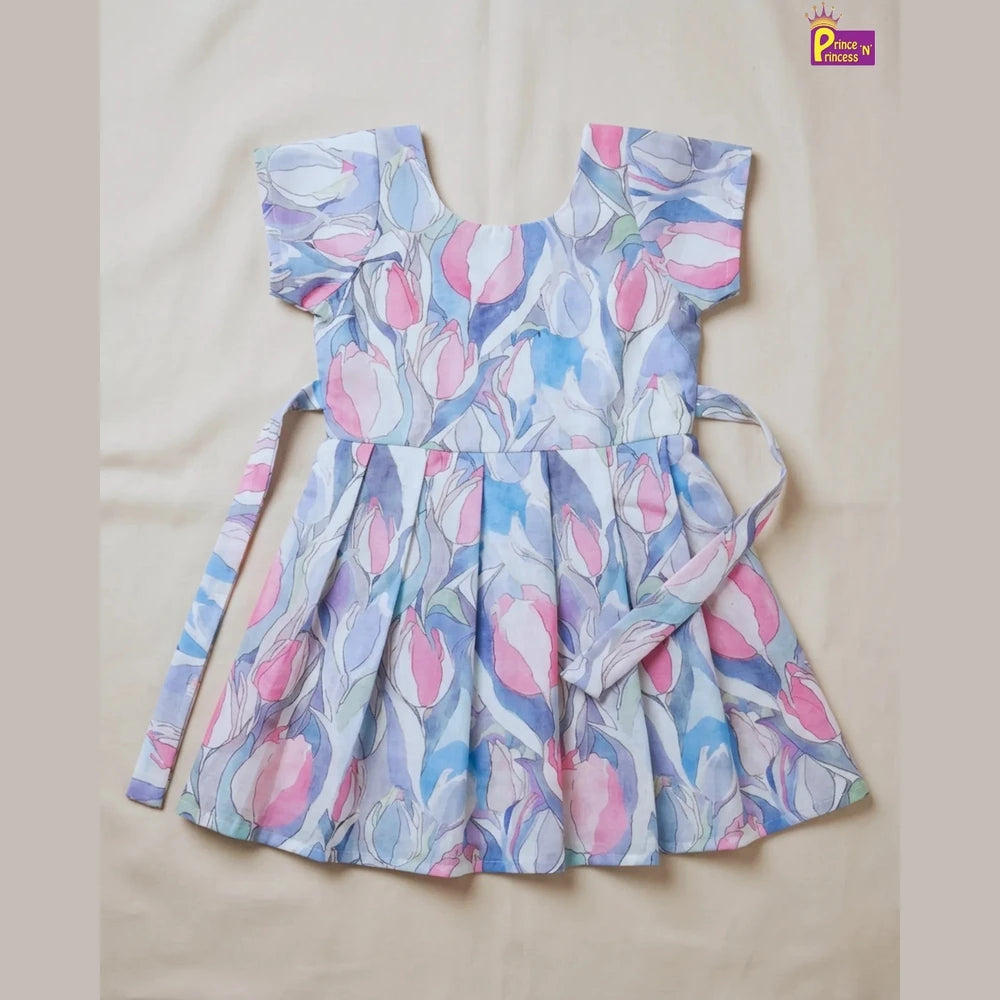 Summer Cotton Frock for Girls Pastel Floral Casual Dress CF405
