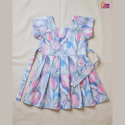 Summer Cotton Frock for Girls Pastel Floral Casual Dress CF405