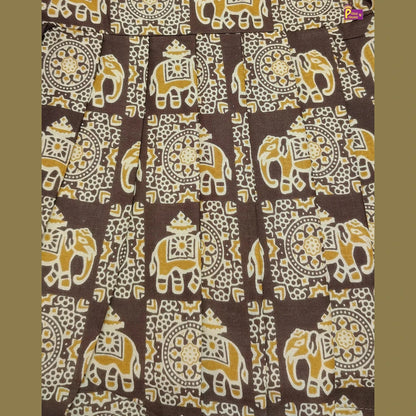 Summer Cotton Frock for Kids - Elephant Print | Brown Handblock Style Dress CF420