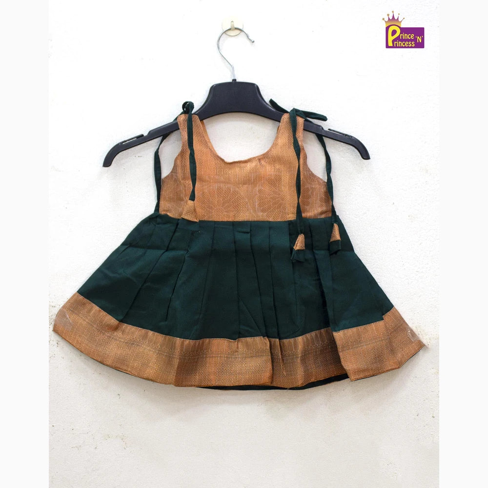Toddlers Green & Copper Silk Pattu Frock LF1445