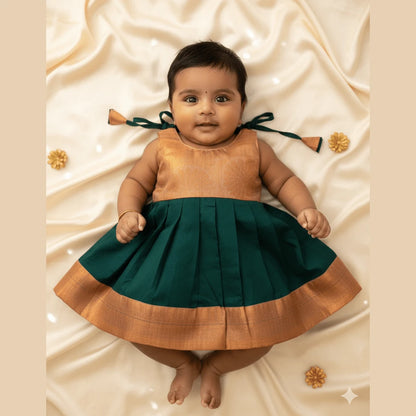 Toddlers Green & Copper Silk Pattu Frock LF1445