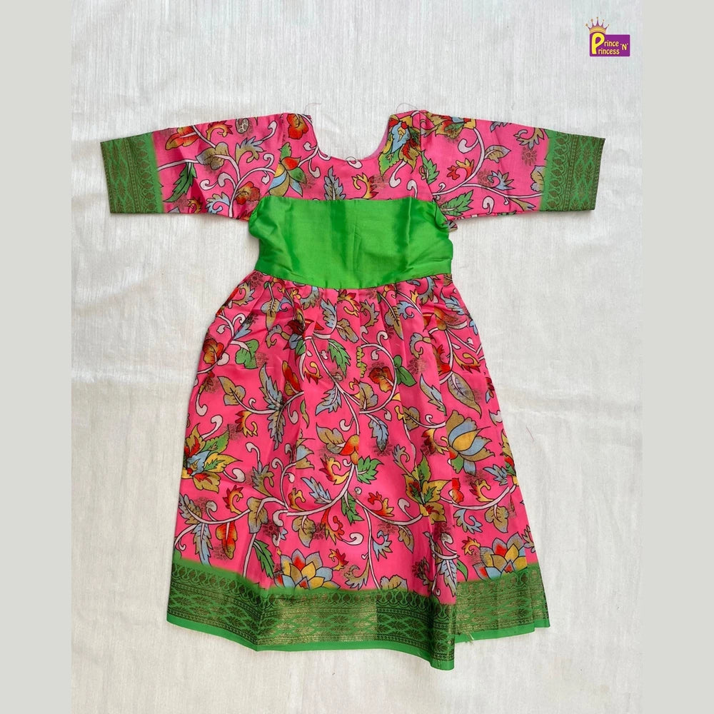 Traditional Green Pink Kalamkari Design Gown PG413