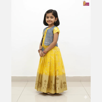 Pattu Gown Yellow with Banarasi Coat | Baby Girl Festival Wear PG500