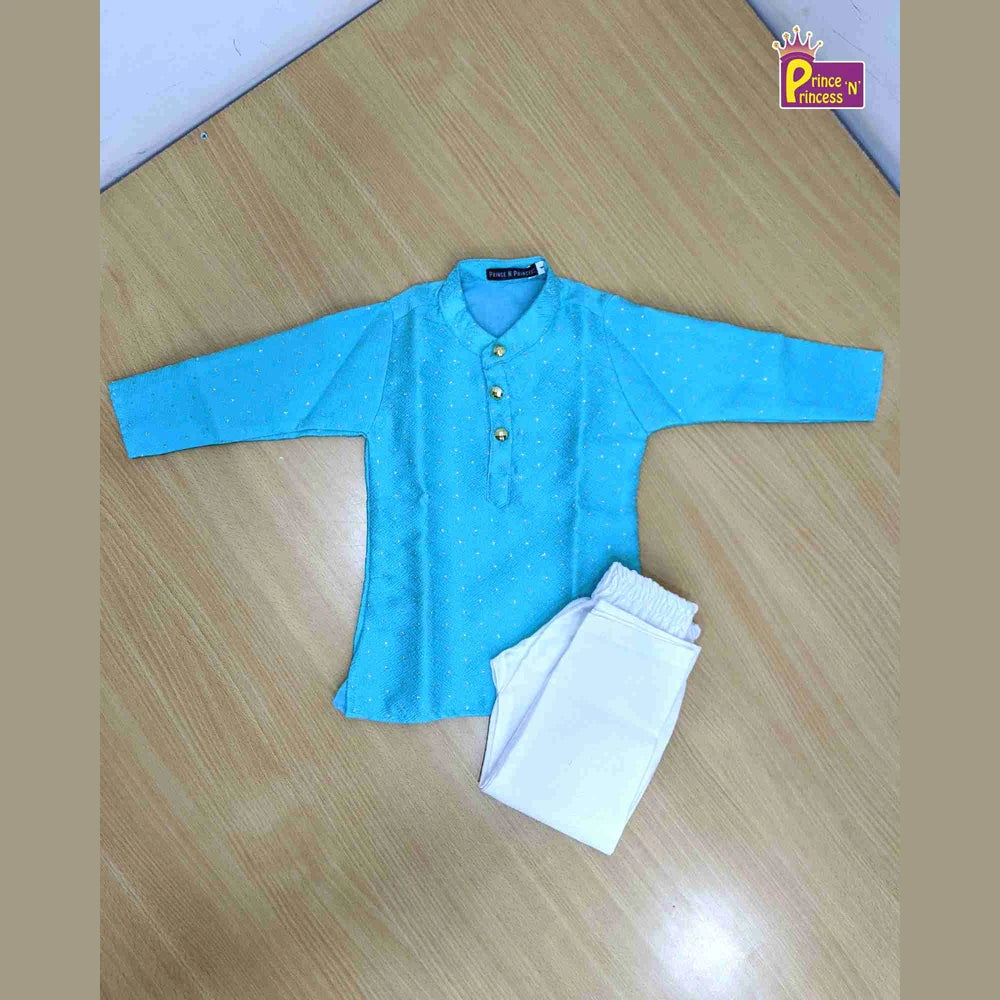 Boys Blue White Brown Kurta Pajama KP109
