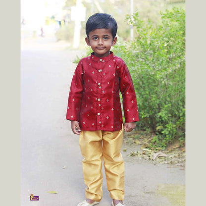 Boys Maroon Silk Kurta Sandal Pajama KP113