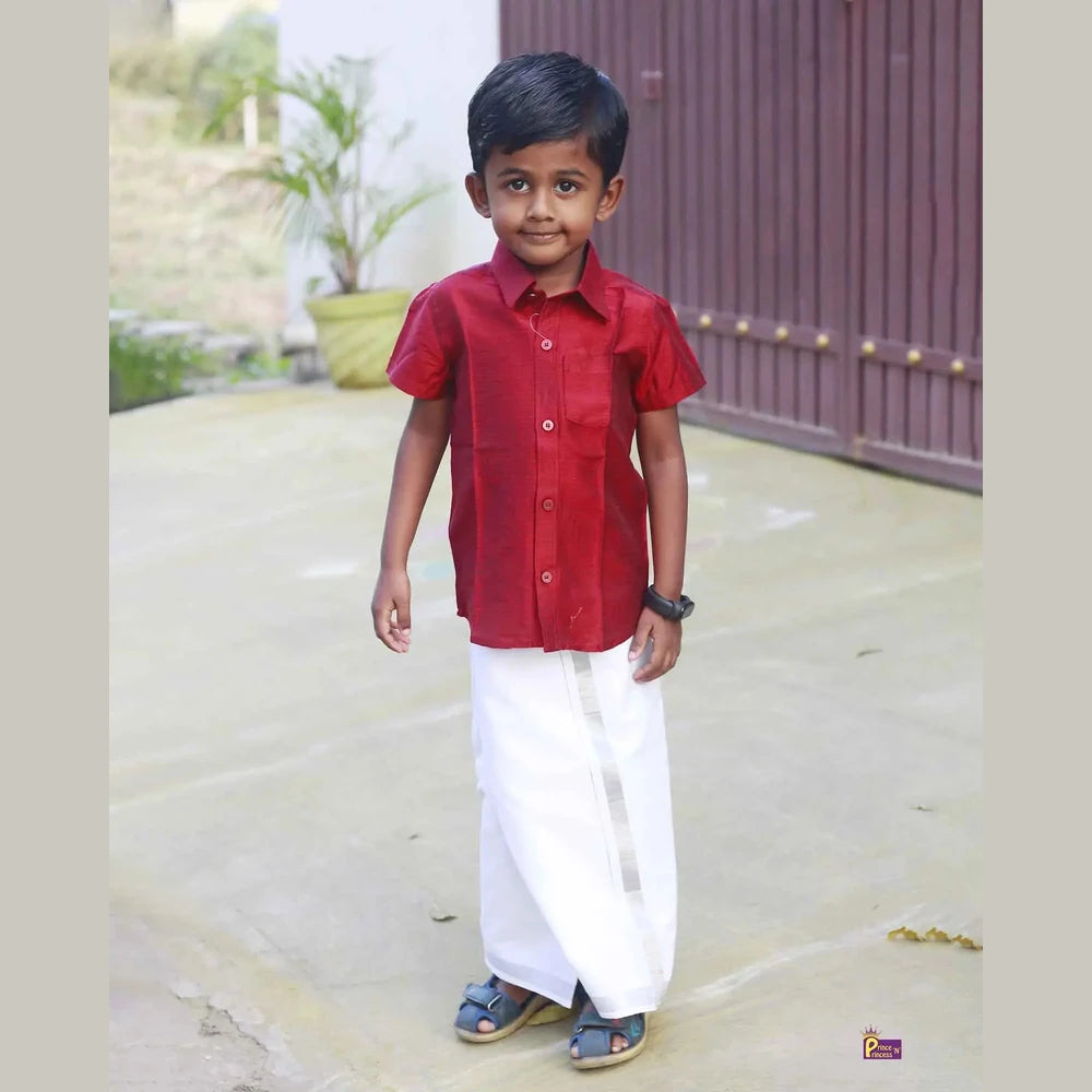 Boys South India Maroon Shirt Dhoti SD098