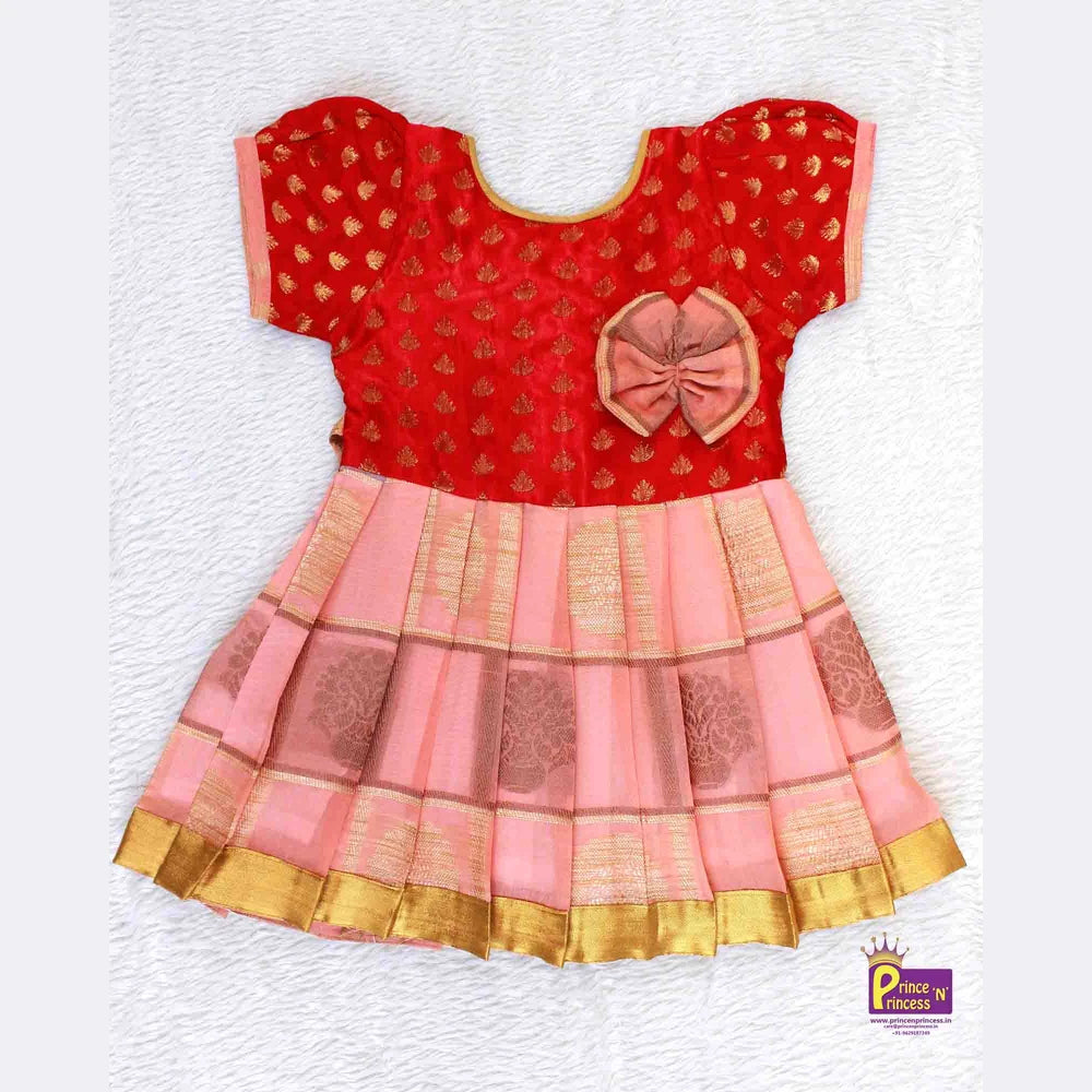Kids Red And Peach Party Frock LDF194