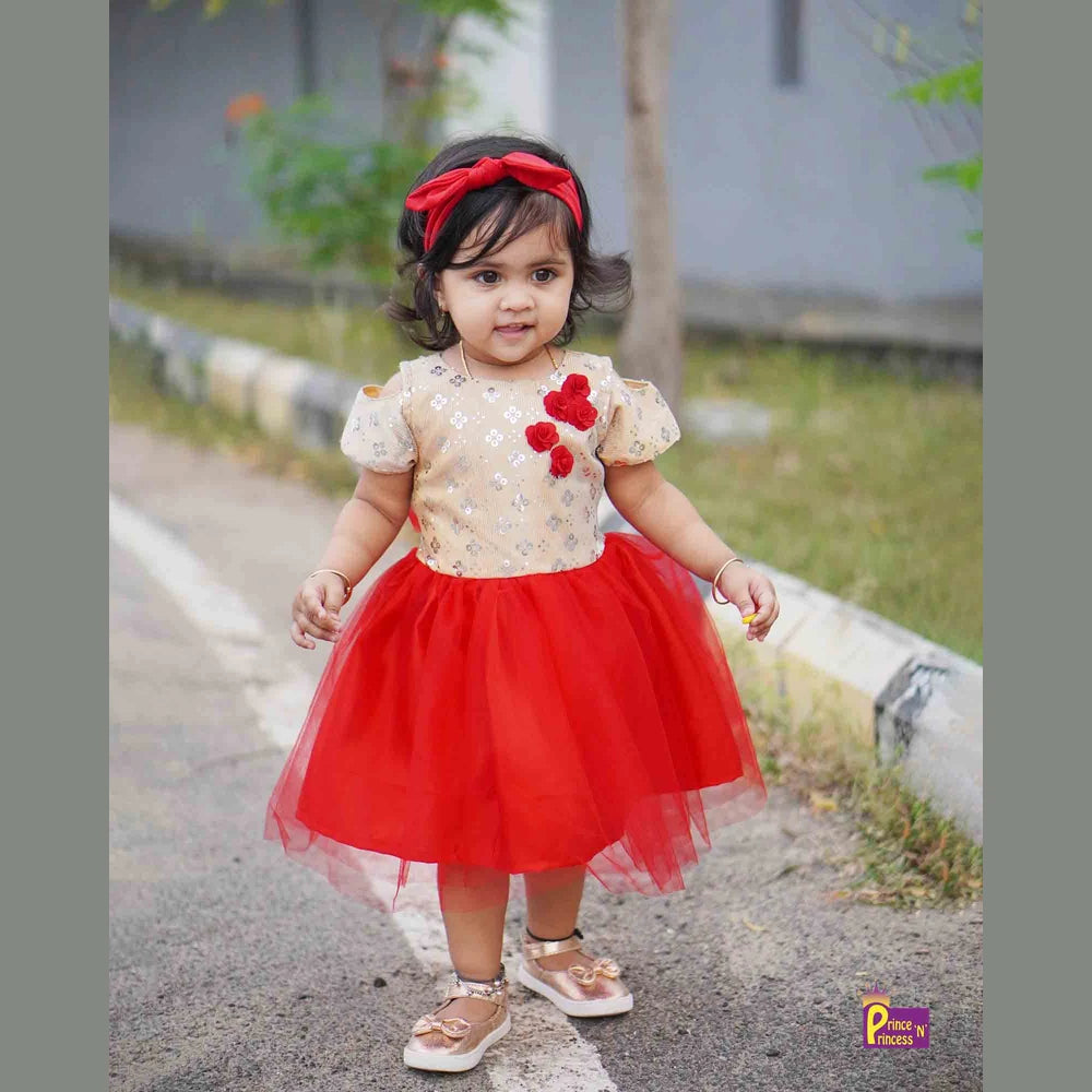 Kids Sandal And Red Party Frock LDF246