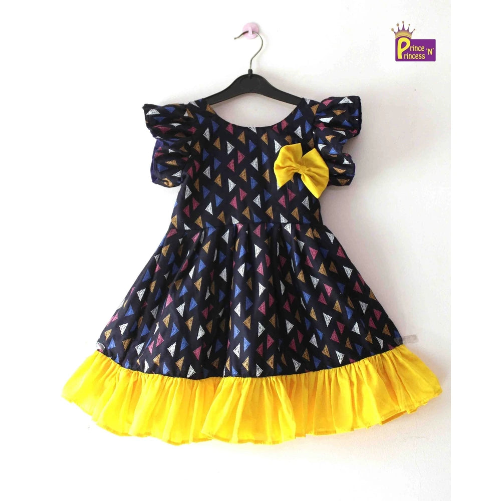Navy Blue Yellow Cotton Frock CF218