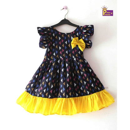 Navy Blue Yellow Cotton Frock CF218