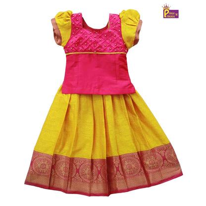 Rani Pink And Yellow Traditional Pattu Pavadai PPP974