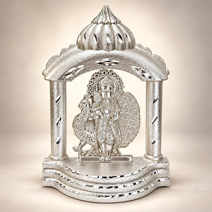 German Silver Lord Murugan Idol with Peacock and Decorative Temple Mandapam