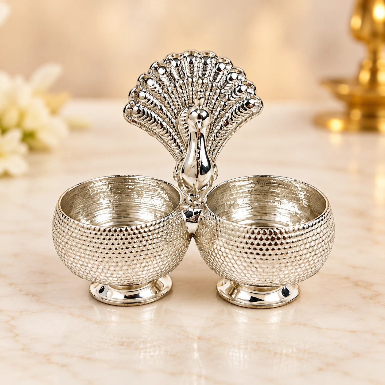 German Silver Peacock Kumkum Set – Decorative Pooja & Return Gift