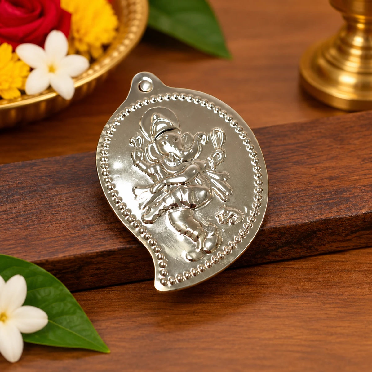 German Silver Kumkum Box – Ganesha & Floral Design