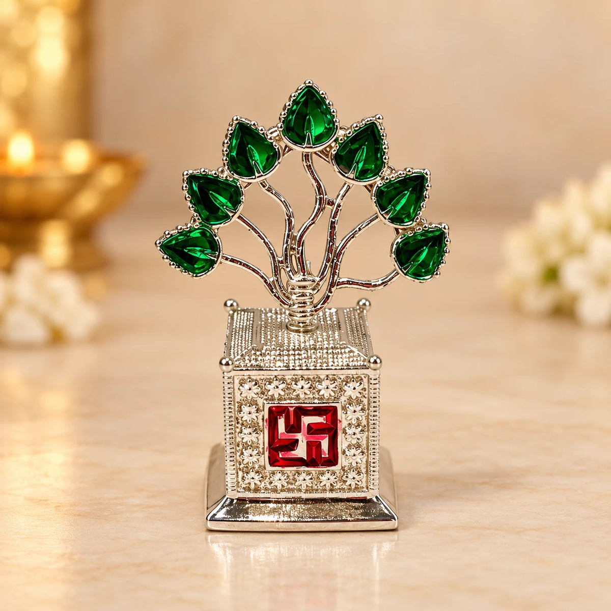 German Silver Tulasi Tree – Decorative Pooja Idol