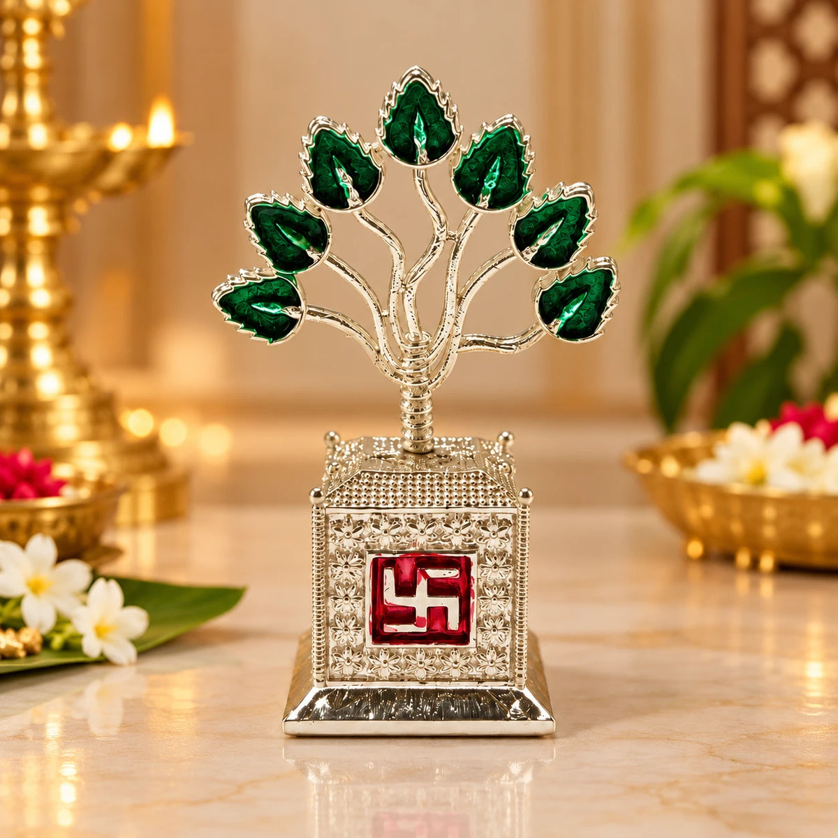 German Silver Tulasi Tree – Decorative Pooja Idol