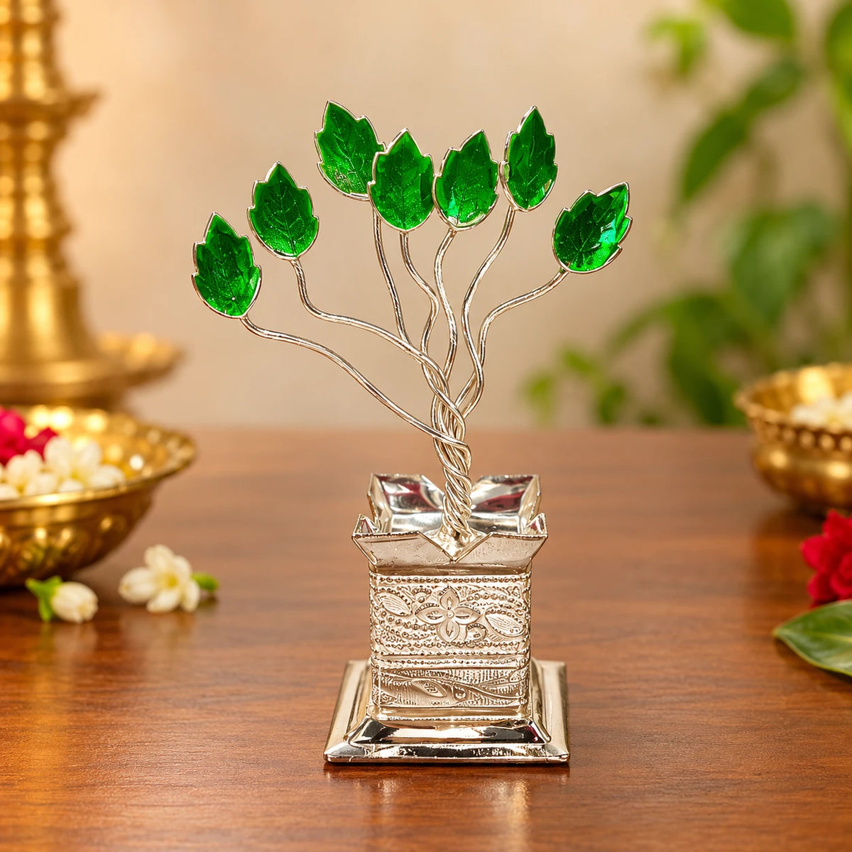 German Silver Tulasi Tree – Decorative Pooja Idol