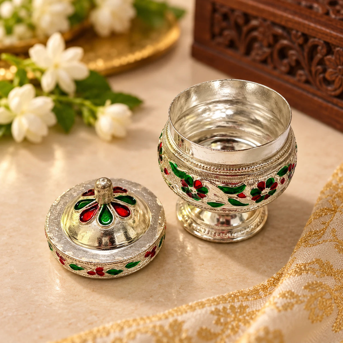 German Silver Kumkum Box