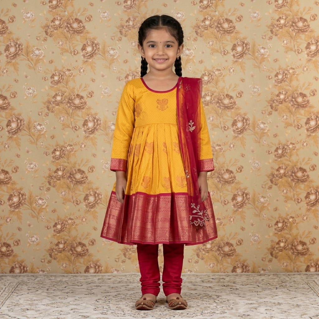 Varnatari's Mango Yellow And Rani Pink Ethnic Salwar Set