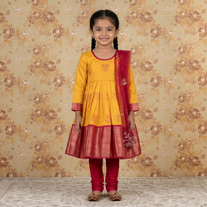 Varnatari's Mango Yellow And Rani Pink Ethnic Salwar Set