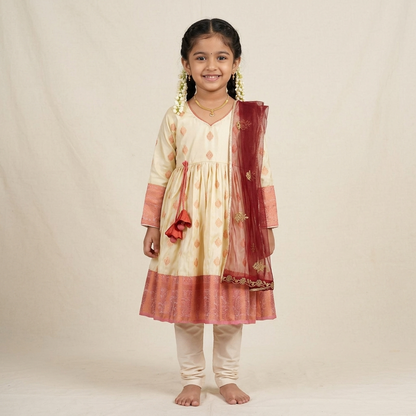 Varnatari's Half White And Rose Gold Ethnic Salwar Set