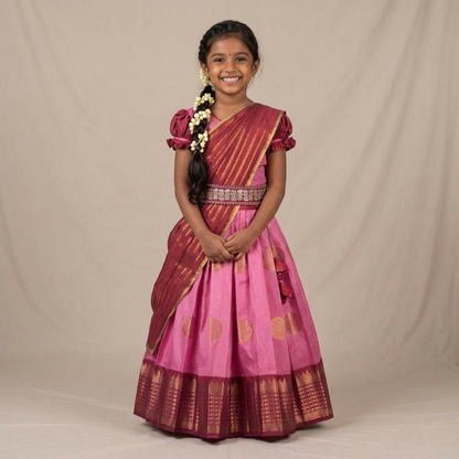 Varnatari's Rose Pink And Red Lehenga Set