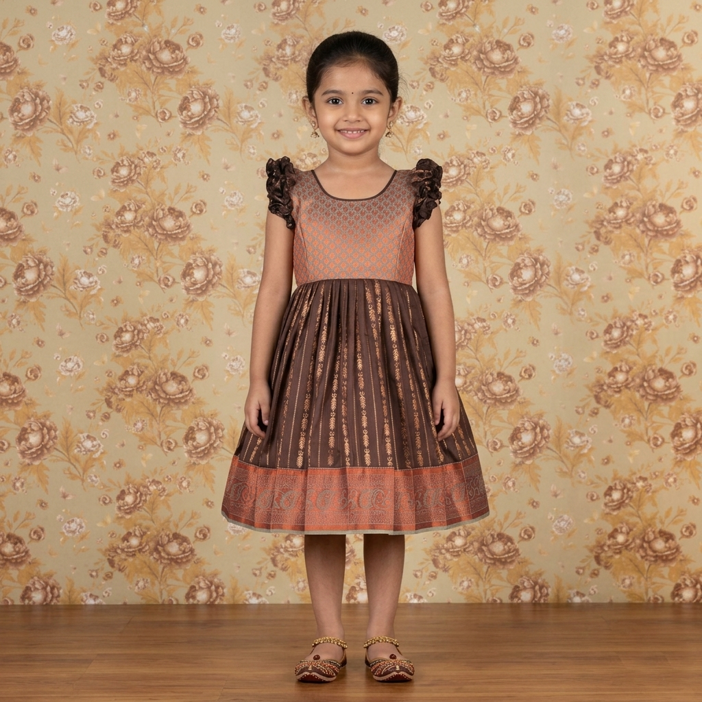 Varnatari's Wenge Brown And Light Grey Ethnic Frock