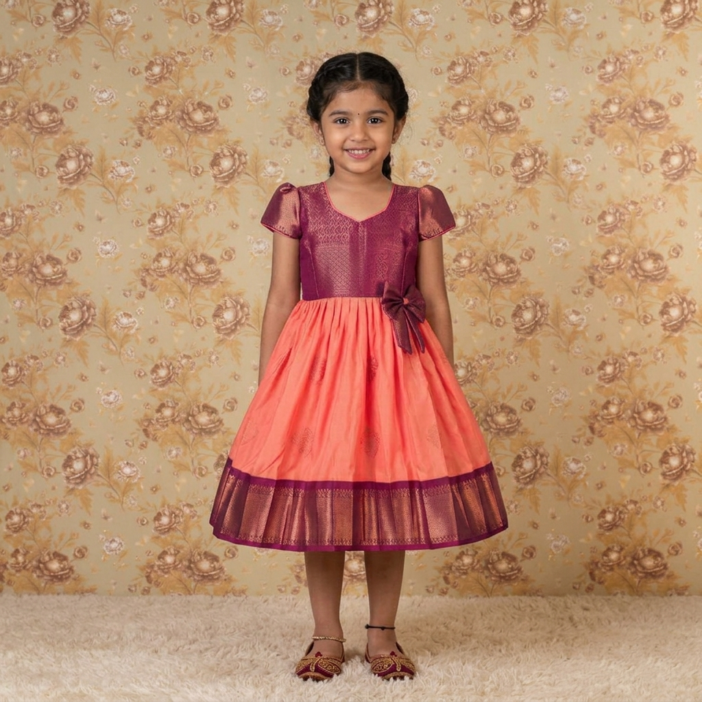 Varnatari's Neon Peach And Wine Purple Ethnic Frock