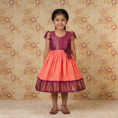 Varnatari's Neon Peach And Wine Purple Ethnic Frock