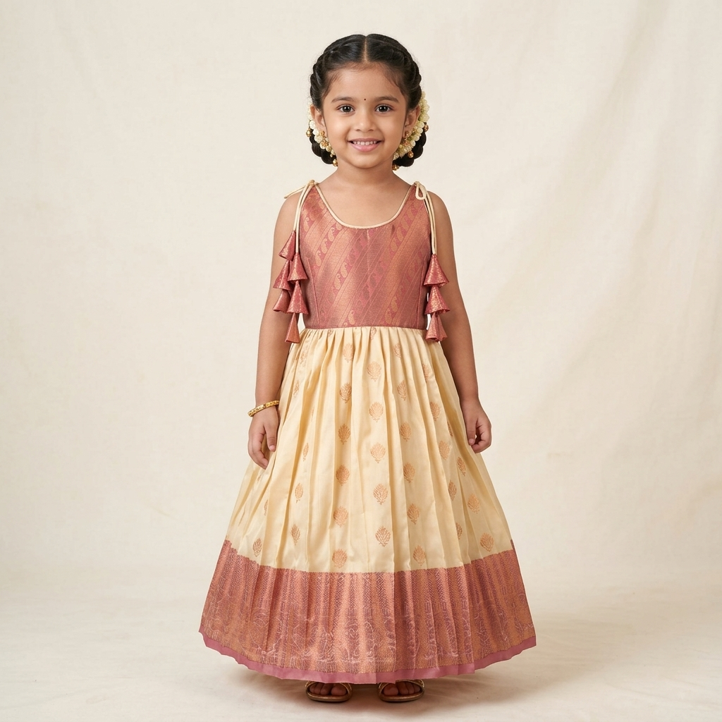 Varnatari's Half White And Rose Gold Ethnic Frock