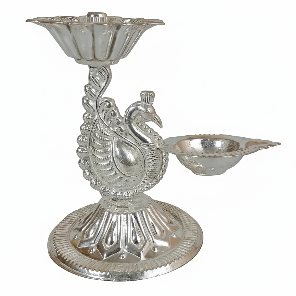 German Silver Deepam-Peacock