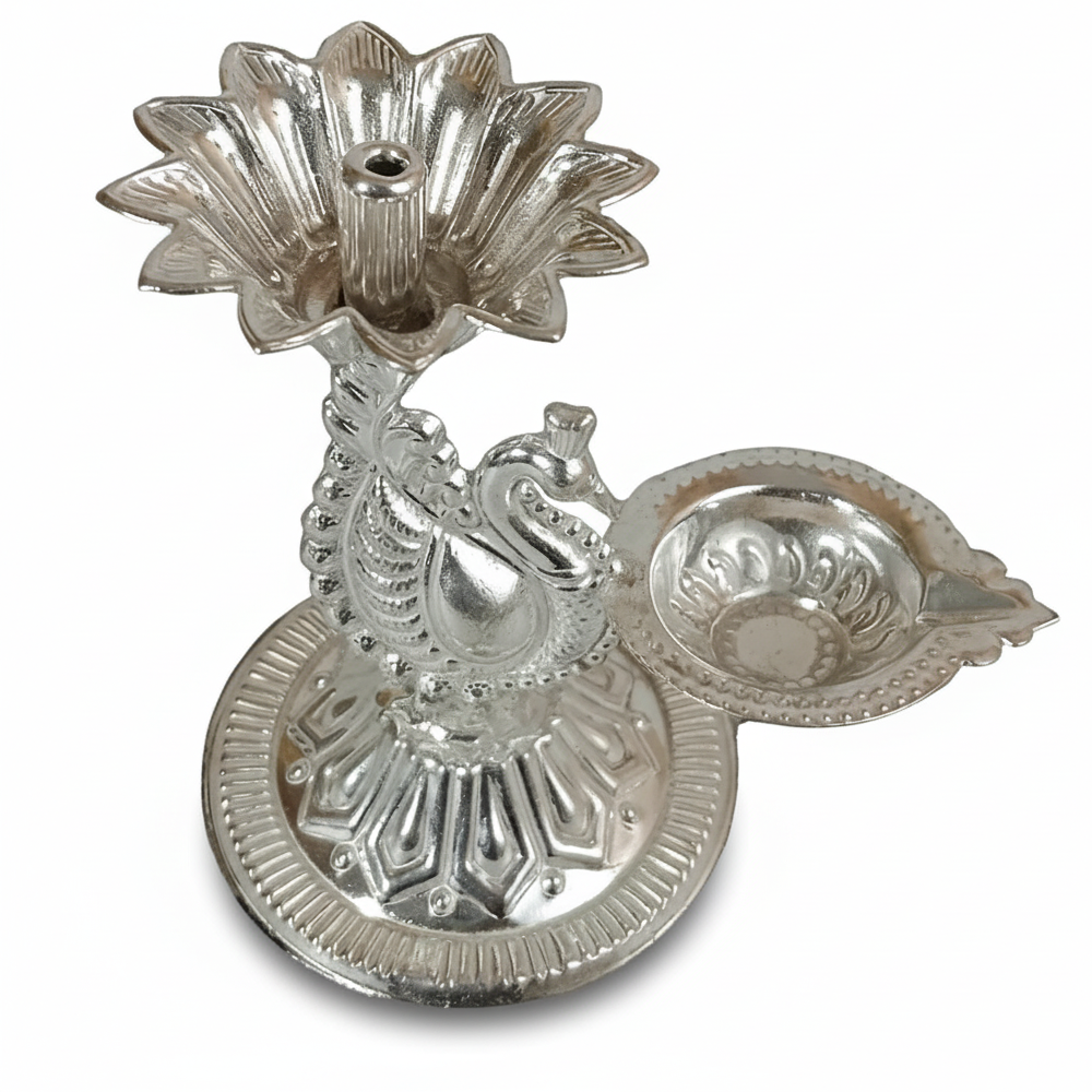 German Silver Deepam-Peacock
