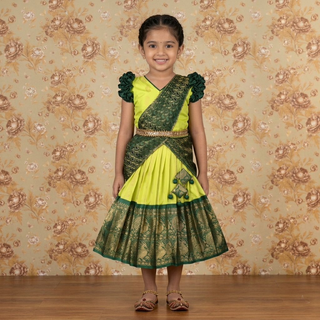 Varnatari's Lime  & Bottle Green Lehenga