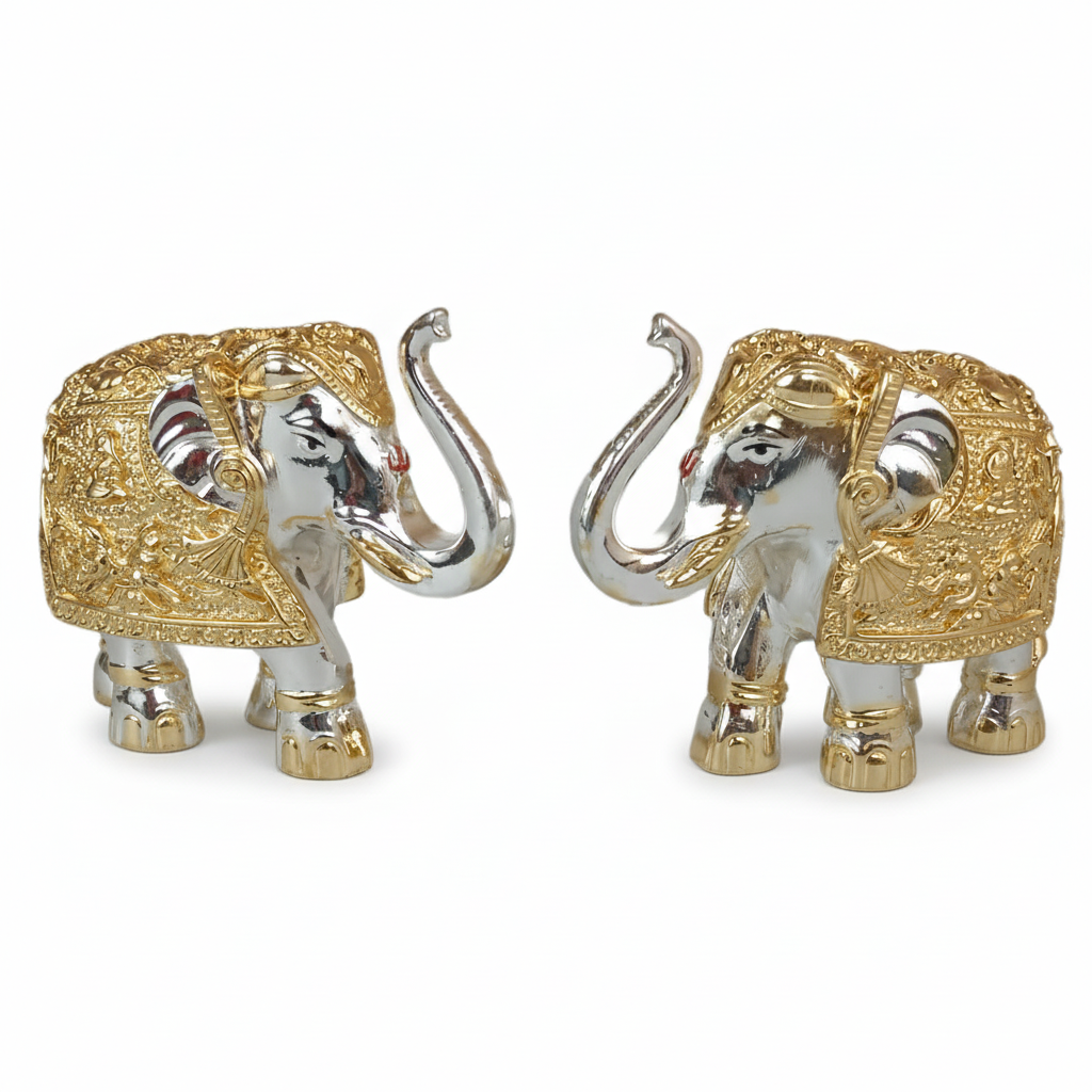 German Silver Elephant Pair -Gold