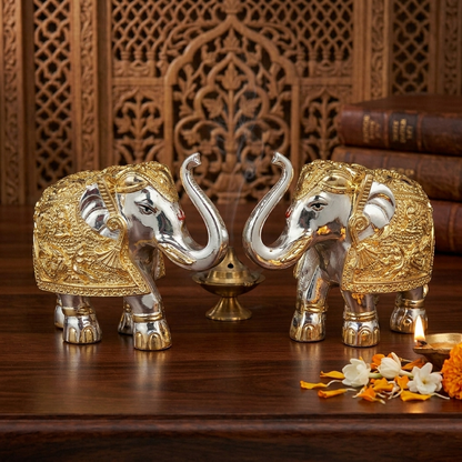 German Silver Elephant Pair -Gold