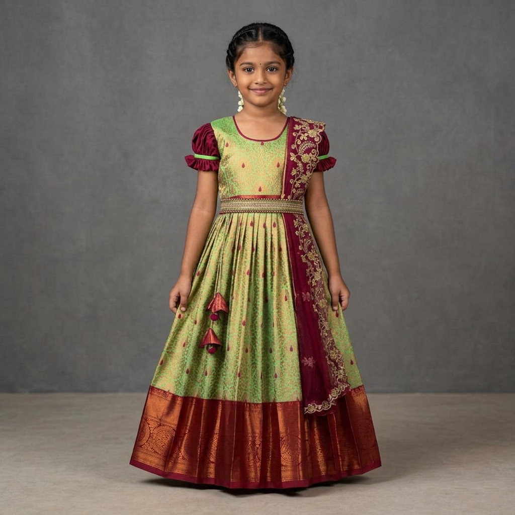 Varnatari's Pastel Green And Maroon Ethnic Anarkali Dress