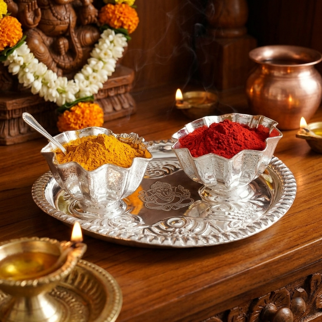 German Silver Kumkum-Open Plate