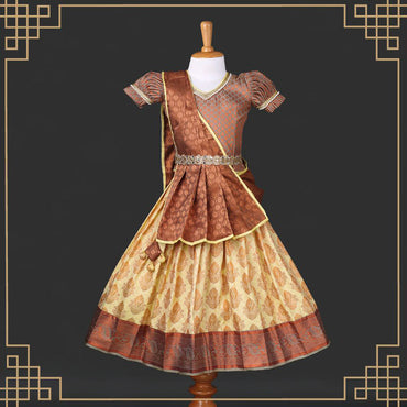 Varnatari's Copper-Grey And Pastel Yellow Lehenga Set