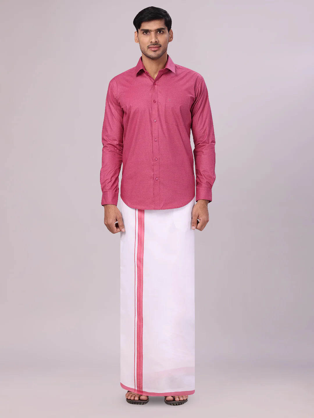 Minister White's Mens Shirt with Matching Border Dhoti Combo Casper