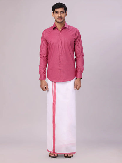 Minister White's Mens Shirt with Matching Border Dhoti Combo Casper