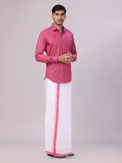 Minister White's Mens Shirt with Matching Border Dhoti Combo Casper