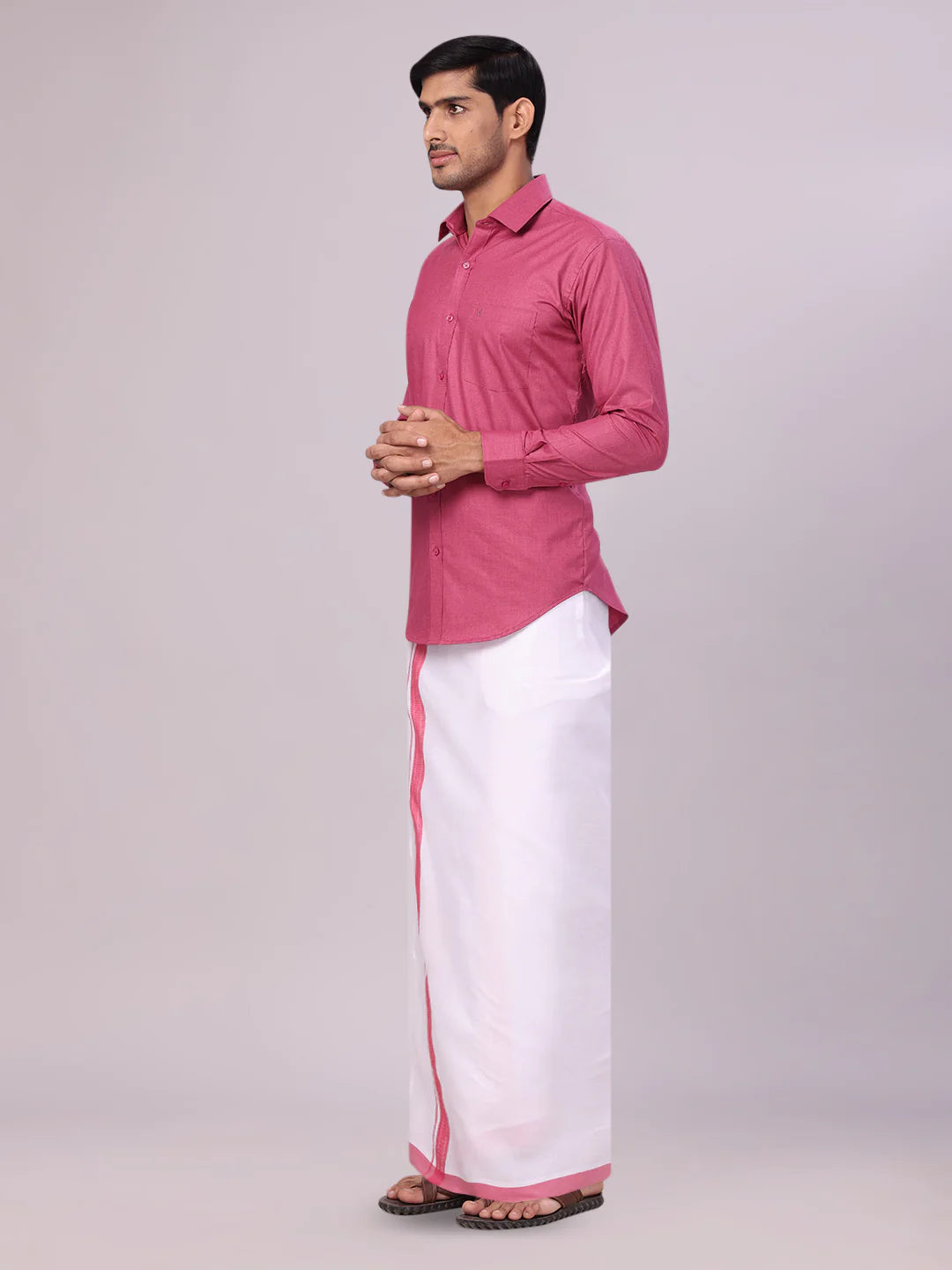 Minister White's Mens Shirt with Matching Border Dhoti Combo Casper