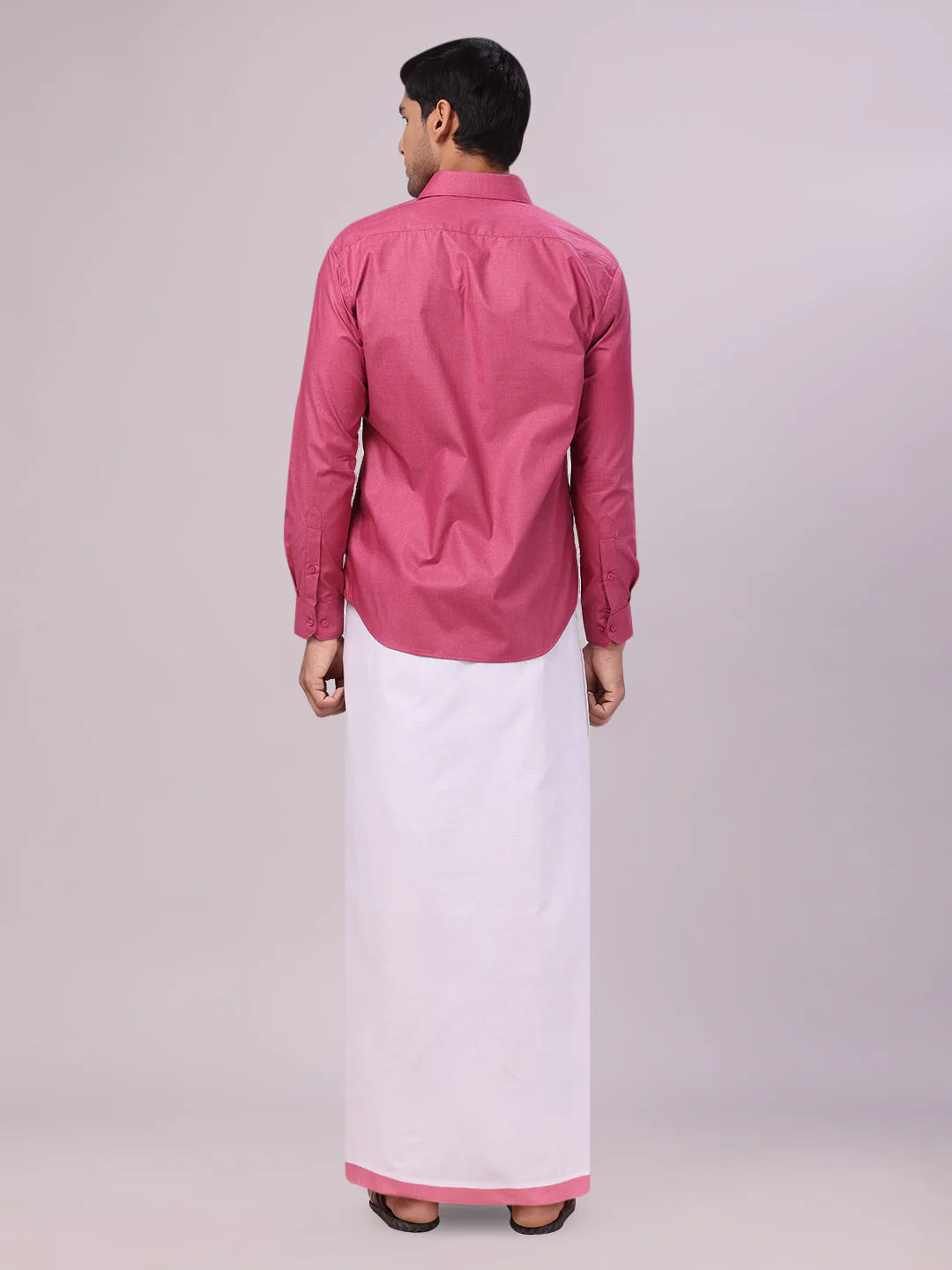 Minister White's Mens Shirt with Matching Border Dhoti Combo Casper