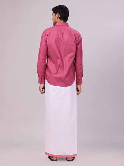 Minister White's Mens Shirt with Matching Border Dhoti Combo Casper