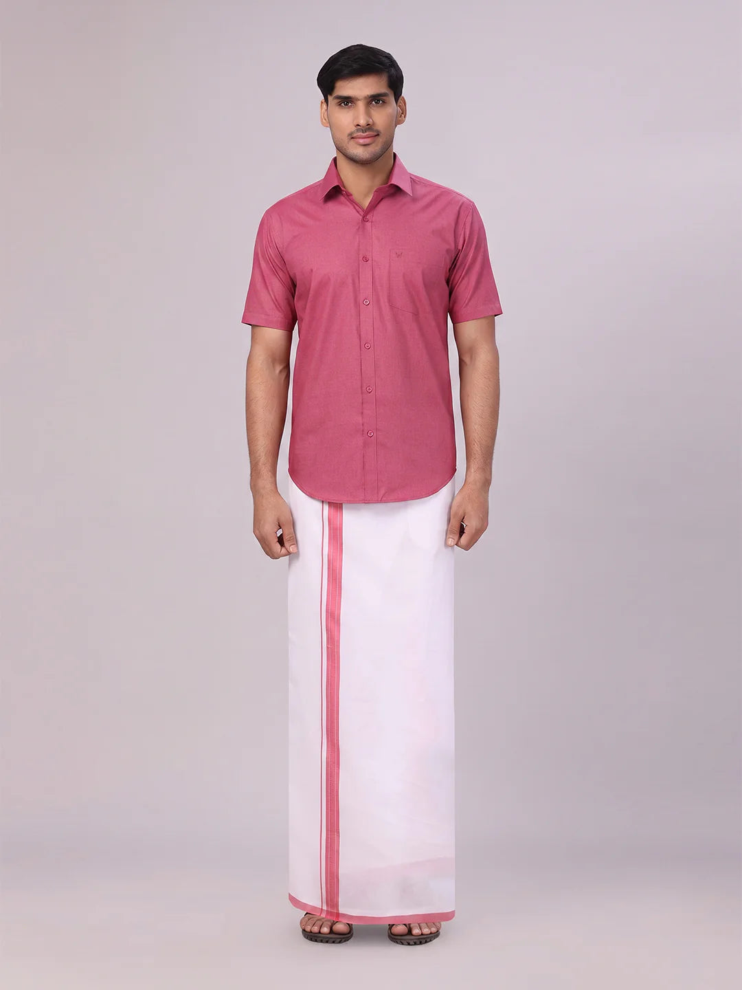 Minister White's Mens Shirt with Matching Border Dhoti Combo Casper