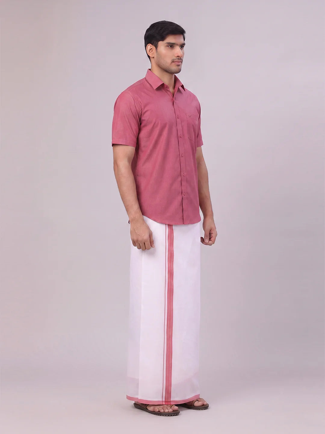 Minister White's Mens Shirt with Matching Border Dhoti Combo Casper
