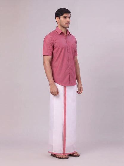 Minister White's Mens Shirt with Matching Border Dhoti Combo Casper