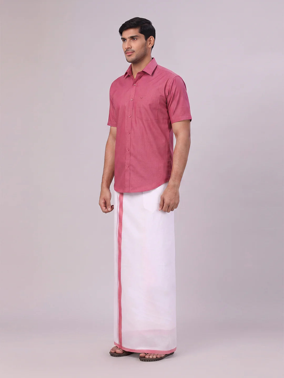 Minister White's Mens Shirt with Matching Border Dhoti Combo Casper
